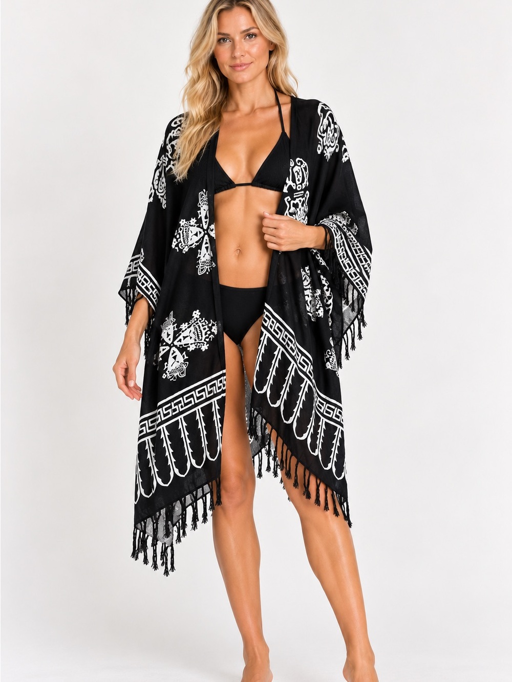 Michael Stars Sarong Wrap Cover Up Beach Pareo Artist Bold Y2K Artsy Fringe